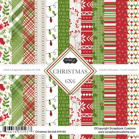 6"x 6" Christmas Paper Pack (2 of each 6 Designs, 12 Papers Total)