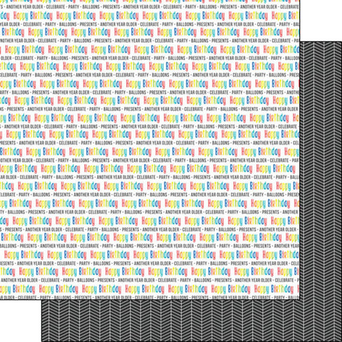 12"x 12" Birthday Phrases & Grey Double-Sided Paper