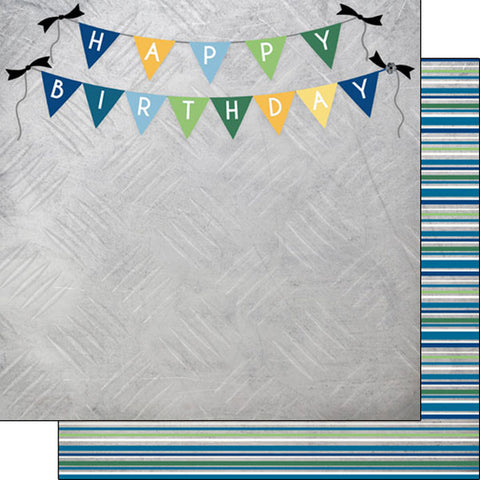 12"x 12" His Birthday Tin Banner & Stripe Paper (Double-sided)