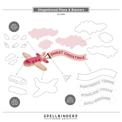 Spellbinders - Gingerbread Plane & Banners (Candy Christmas Collection) Dies
