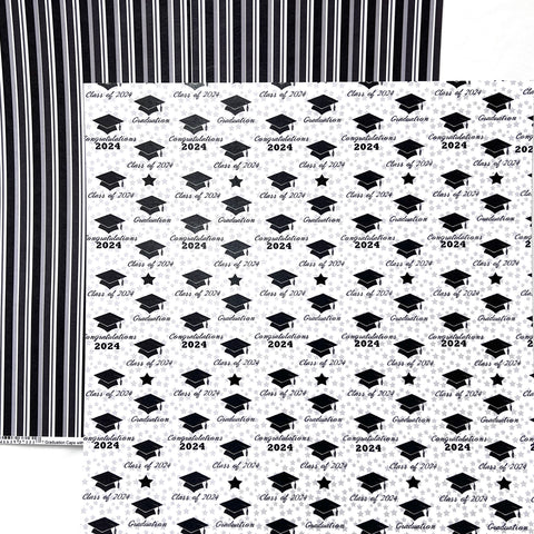 12"x 12" Graduation Caps with Black & White Stripes "Class of 2024" - Custom Paper