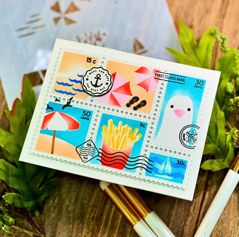 Waffle Flower - Postage Collage Beach Days Stencil