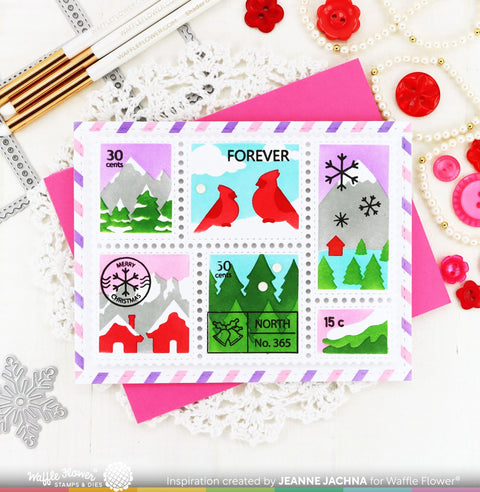 Waffle Flower - Postage Collage Snowy Stencil