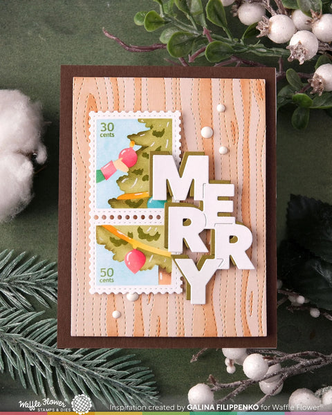 Waffle Flower - Overlapping Vertical Merry Word Die