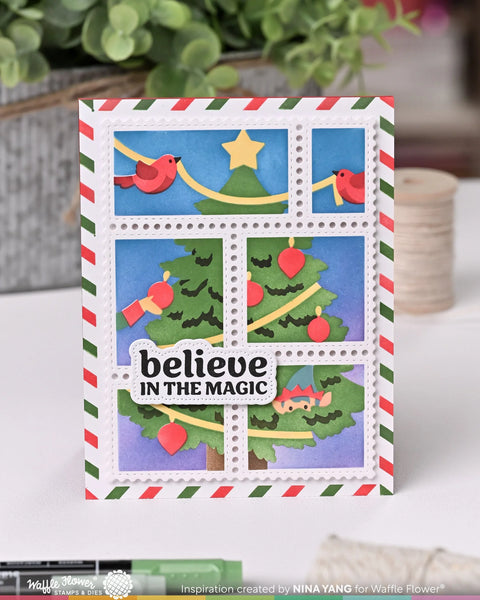 Waffle Flower - Postage Collage Vertical Tree Stencil