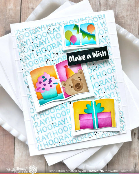 Waffle Flower - Open Book Trio Birthday Stencil