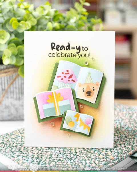 Waffle Flower - Open Book Trio Birthday Stencil