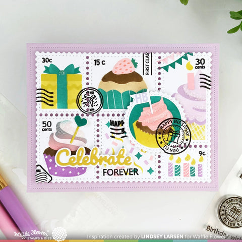 Waffle Flower - Postage Collage Birthday Stamp Set