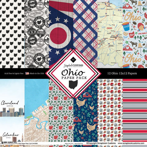 12"x 12" Ohio Paper Pack (2 of each 6 Designs, 12 Papers Total)