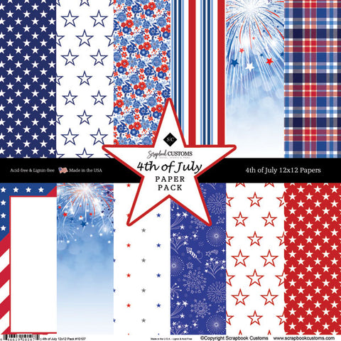 12"x 12" 4th of July Paper Pack (2 of each 6 Designs, 12 Papers Total)