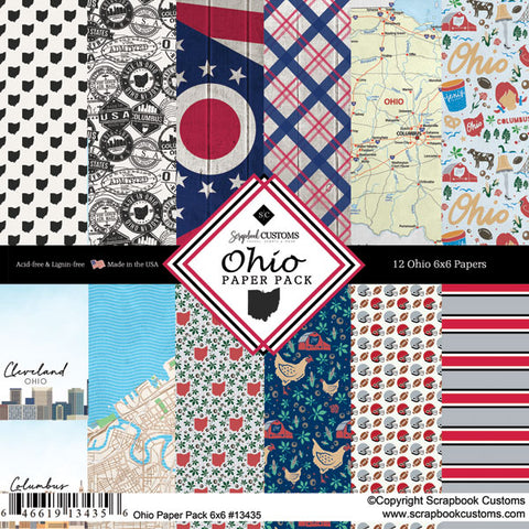 6"x 6" Ohio Paper Pack (2 of each 6 Designs, 12 Papers Total)