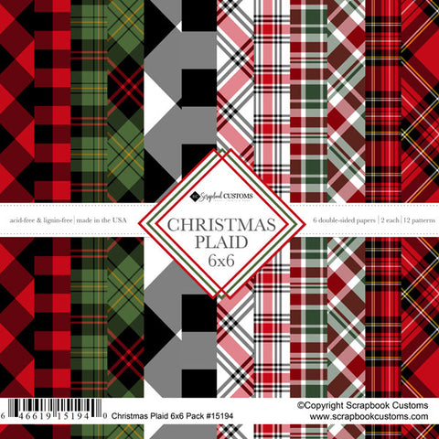 6"x 6" Christmas Plaid Paper Pack (2 of each 6 Designs, 12 Papers Total)