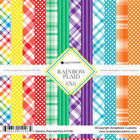 6"x 6" Rainbow Plaid Paper Pack (2 of each 6 Designs, 12 Papers Total)
