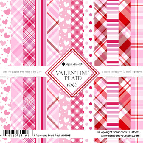 6"x 6"" Valentine Plaid Paper Pack (2 Each of the 6 Designs, 12 Papers Total)