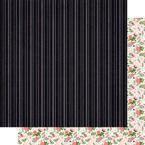 12'x 12" Happy Birthday Black Stripe & Flowers Double-Sided Paper
