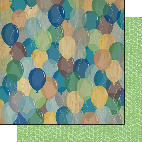 12"x 12" His Birthday Wood Balloons & Green Circles Paper (Double-sided)