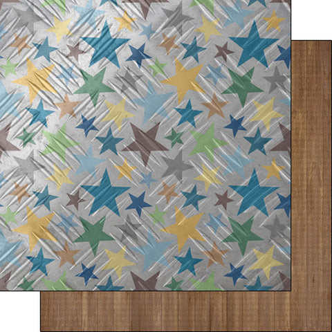 12"x 12" His Birthday Tin Stars & Wood Houndstooth Paper (Double-sided)