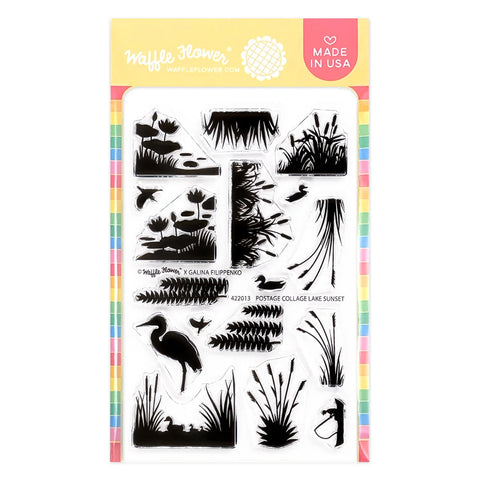 Waffle Flower - Postage Collage Lake Sunset Stamp Set