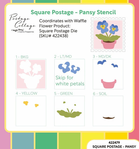 Waffle Flower - Square Postage Pansy Stencil