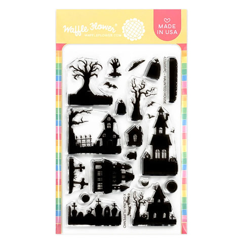 Waffle Flower - Postage Collage Haunted House Silhouette Stamp Set