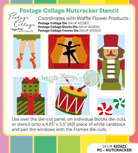 Waffle Flower - Postage Collage Nutcracker Stencil