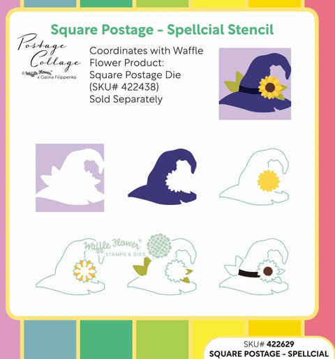 Waffle Flower - Postage Collage Spellcial Stencil (Works with Square Postage Die)