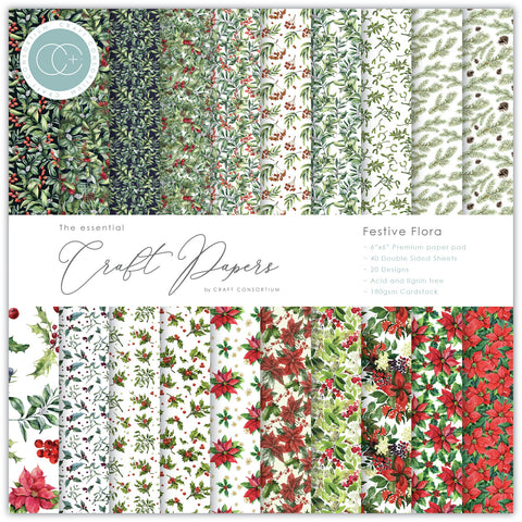 Craft Consortium Festive Flora Double-Sided 6"x 6" Paper Pad