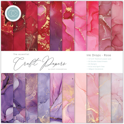 Craft Consortium Ink Drops (Rose) Double-Sided 12"x 12" Paper Pad