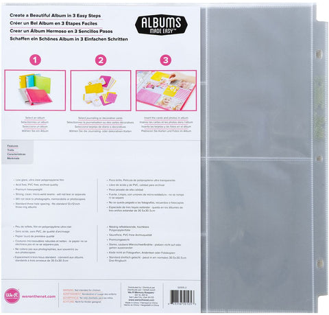 We R Memory Keepers 12"x 12" Ring Page Protectors (4 4x6 Vertical Pockets & 4 4x3 Horizontal Pockets Per Page) - 10/Pkg