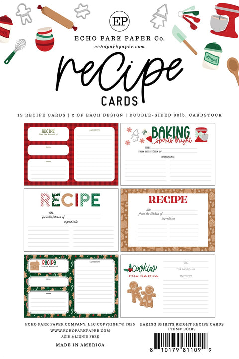 Echo Park - 4"x 6" Baking Spirits Bright Recipe Cards (12 Cards)