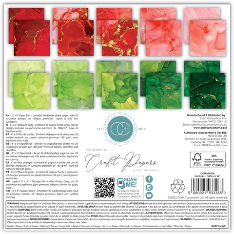 Craft Consortium - 6"x 6" Ink Drops Festive Double-Sided Paper Pad
