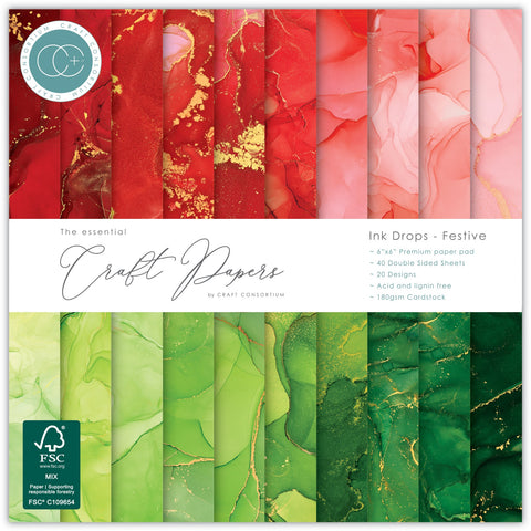 Craft Consortium - 6"x 6" Ink Drops Festive Double-Sided Paper Pad