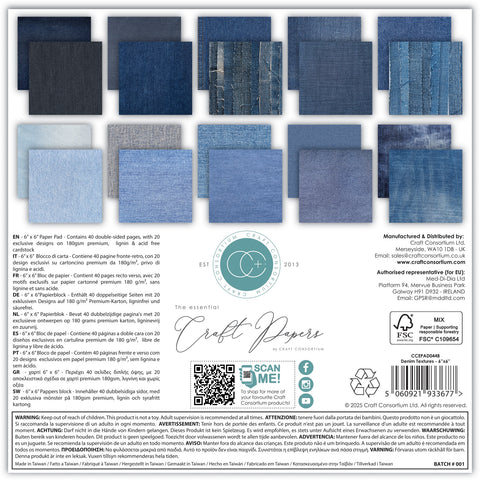 Craft Consortium - 6"x 6" Denim Textures Double-Sided Paper Pad