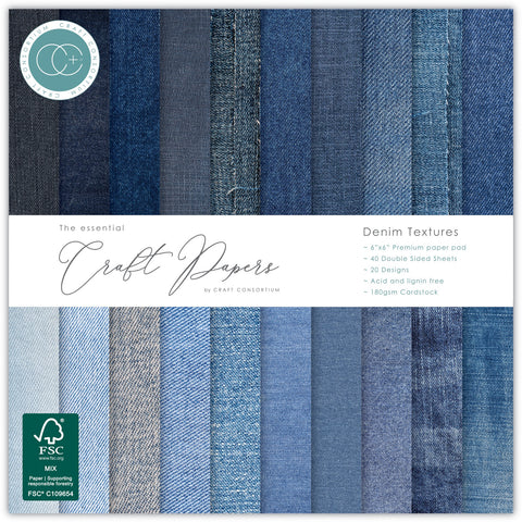 Craft Consortium - 6"x 6" Denim Textures Double-Sided Paper Pad