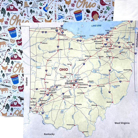 12"x 12" State of Ohio Map & Buckeyes Double-Sided Cardstock