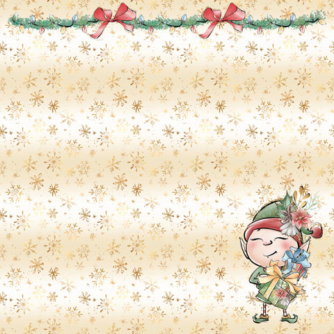 Scrapbook Supply - 12"x 12" Busy Busy Elves (North Pole Collection) Double-Sided Paper