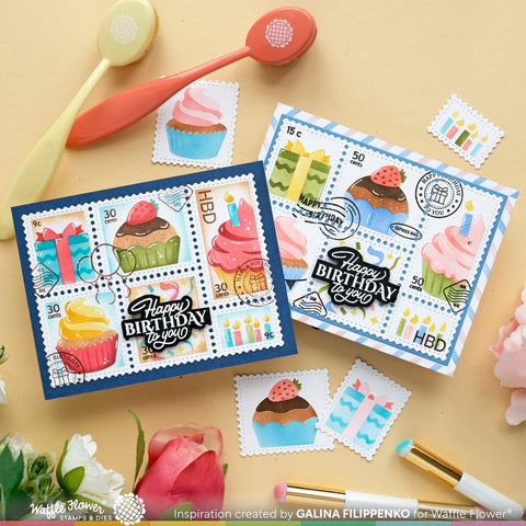 Waffle Flower - Postage Collage Cupcake Stencil