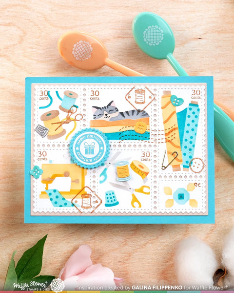 Waffle Flower - Postage Collage Circle Sentiments Stamp Set