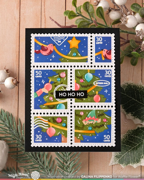 Waffle Flower - Postage Collage Vertical Tree Stencil