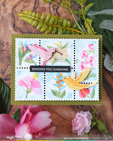 Waffle Flower - Postage Collage Tropical Flowers Stencil
