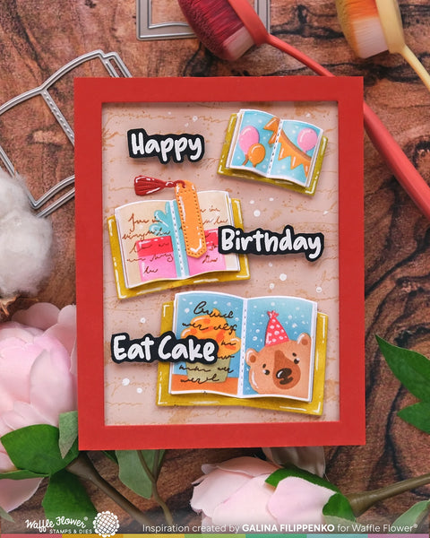 Waffle Flower - Open Book Trio Birthday Stencil