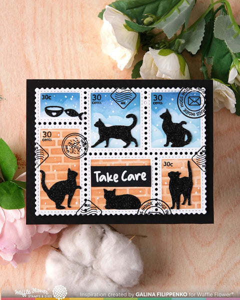 Waffle Flower - Postage Collage Cat Silhouettes Dies