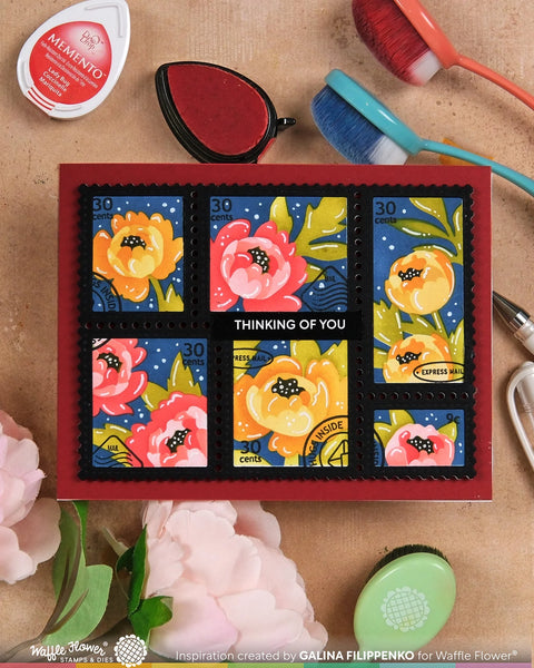 Waffle Flower - Postage Collage Peony Stencil