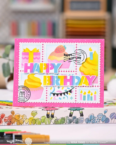 Waffle Flower - Postage Collage Cupcake Stencil