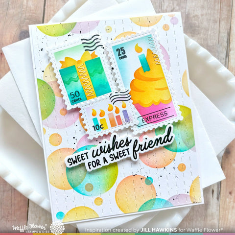 Waffle Flower - Postage Collage Cupcake Stencil