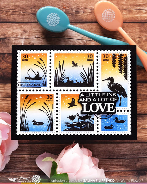 Waffle Flower - Postage Collage Lake Sunset Stamp Set