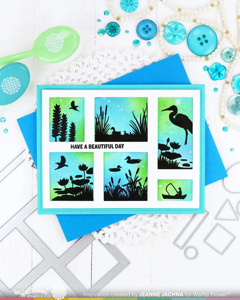 Waffle Flower - Postage Collage Lake Sunset Stamp Set