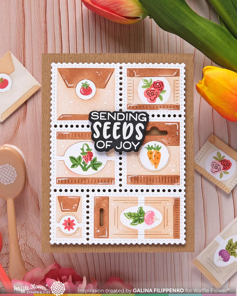 Waffle Flower - Postage Collage Seeds Details Stamp Set