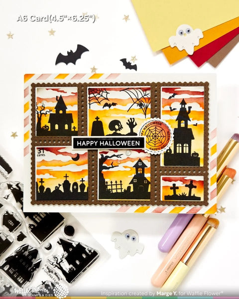 Waffle Flower - Postage Collage Haunted House Silhouette Stamp Set