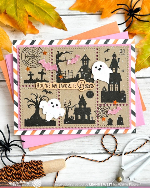 Waffle Flower - Postage Collage Haunted House Silhouette Stamp Set